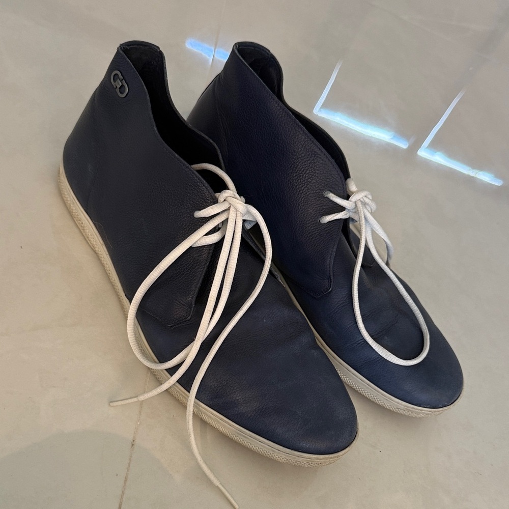 Salvatore Ferragamo Navy Chukka Boots